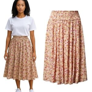 Torrid Floral Midi Tea‎ Skirt Size 10 00 Smocked Waist Boho Cottagecore Fairy